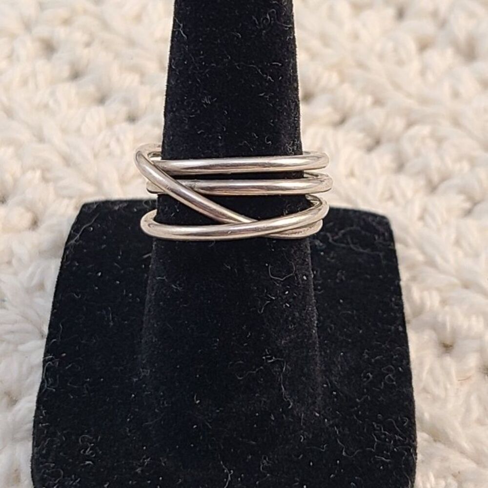 925 Sterling Silver Multi Band Crossover Ring Thailand Boho Stack Statement Size